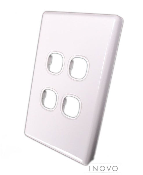FOUR GANG WALL PLATE - INOVO / CLIPSAL COMPATIBLE FOR VERTICAL / HORIZ USE WHITE Carousel 2