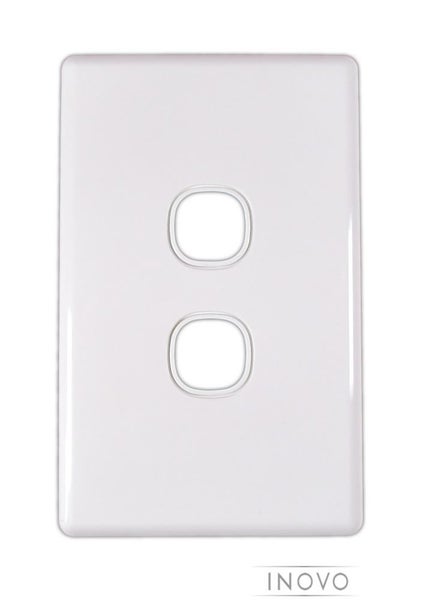 TWO GANG WALL PLATE - INOVO / CLIPSAL COMPATIBLE - FOR VERT OR HORIZ USE - WHITE Carousel 1