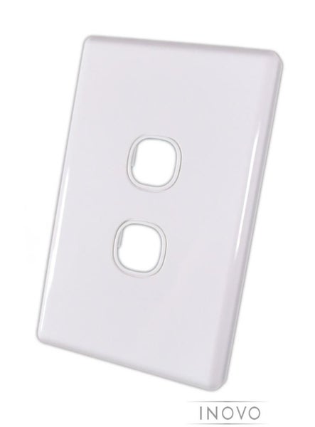 TWO GANG WALL PLATE - INOVO / CLIPSAL COMPATIBLE - FOR VERT OR HORIZ USE - WHITE Carousel 2