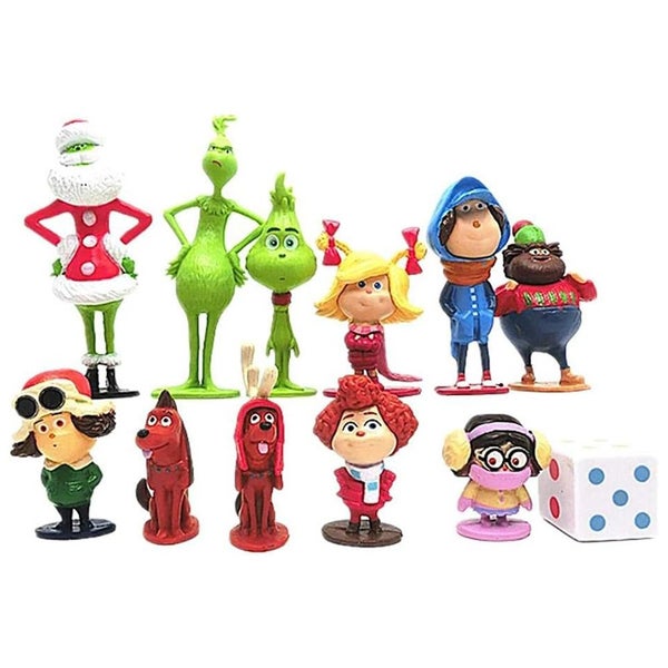 Cartoon Grinch Character Ornaments, Gifts for Kids Fans 12 Pieces Carousel 1