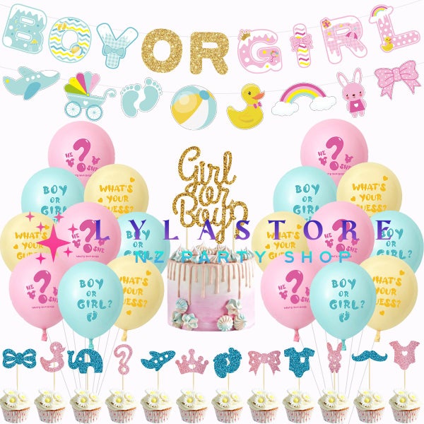 Gender Reveal Party Balloon Decorations - Boy or Girl Baby Shower -351 Carousel 1