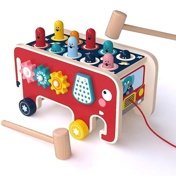 children's toy wooden elephant playing mole game montessori learning Carousel 1