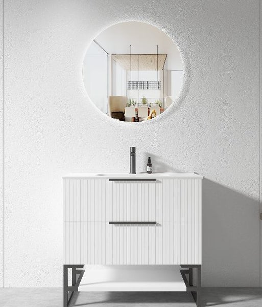 Freestanding Vanity 900mm Plywood White Painting with Stainless Steel Leg/Shelf Carousel 1