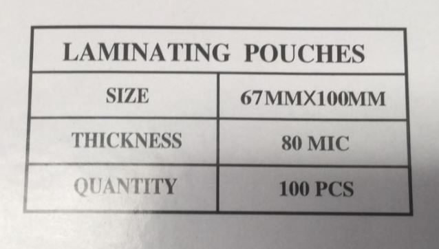 Card Laminating Pouches (box of 100 packs @100) Carousel 1