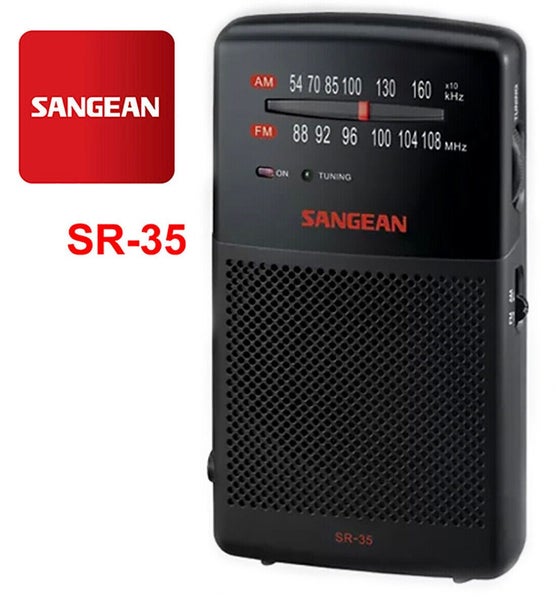 SANGEAN FM/AM Pocket Radio+Built In Speaker+Headphone Jack Black SR35 Carousel 1