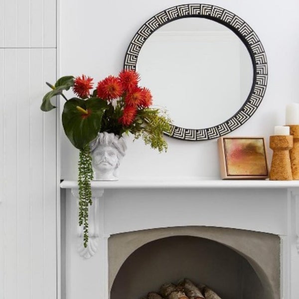 Bone Inlay Round Mirror in Shadow/Black Carousel 1