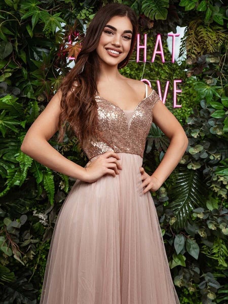 Dorine ball or evening dress in rose gold s12-14 Express NZ wide63622407556609114