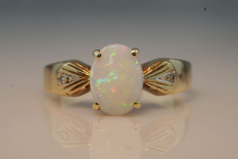 Exceptional 9ct Genuine Opal & Diamond Ring Carousel 1