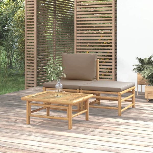 3 Piece Garden Lounge Set with Taupe Cushions Bamboo Tlxxnt Carousel 1