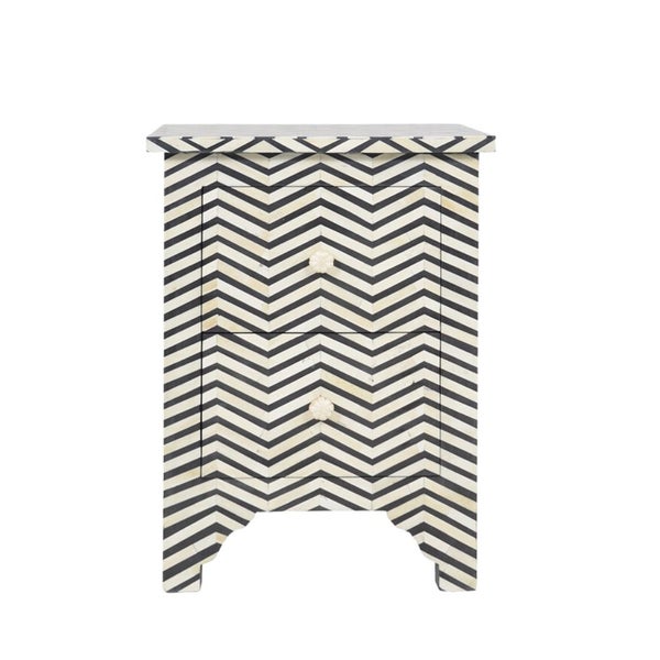 Bone Inlay Small 2 Drawer Bedside Chest in Chevron Black Carousel 1