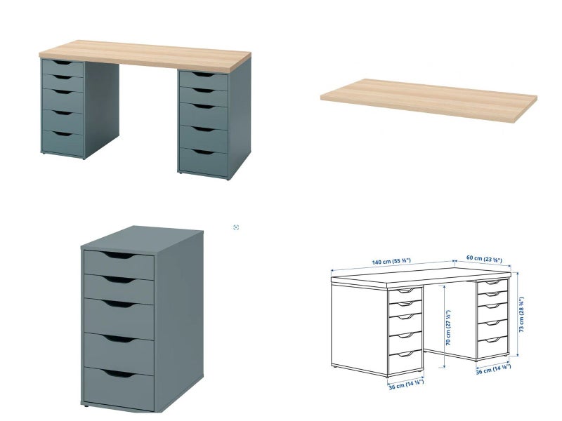 LAGKAPTEN / ALEX desk, white stained oak effect/white, 140x60 cm - IKEA