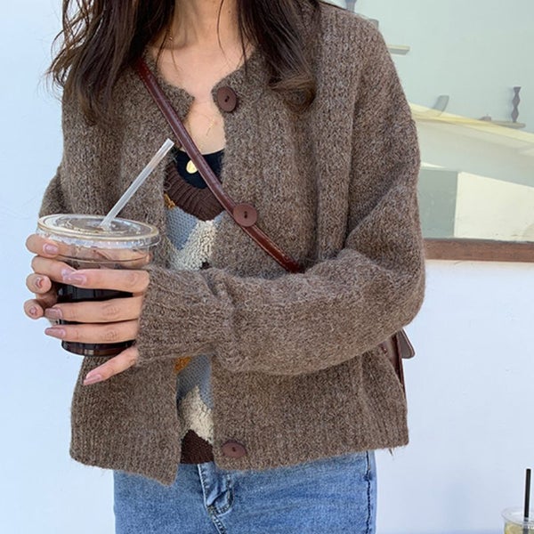 Zoki Loose Women Cardigan Sweater Casual O Neck Loose Knitted Jacket Carousel 1