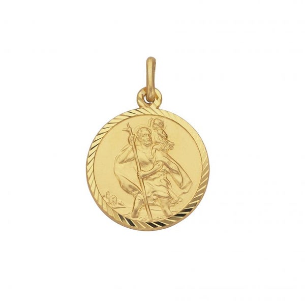 9ct St Christopher RD Pendant 18mm Diamond Cut Carousel 1