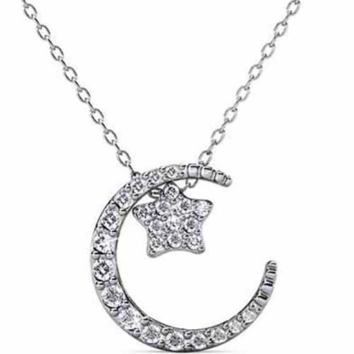 18K White Gold Crystal Necklace "Stars and Moon" Carousel 1