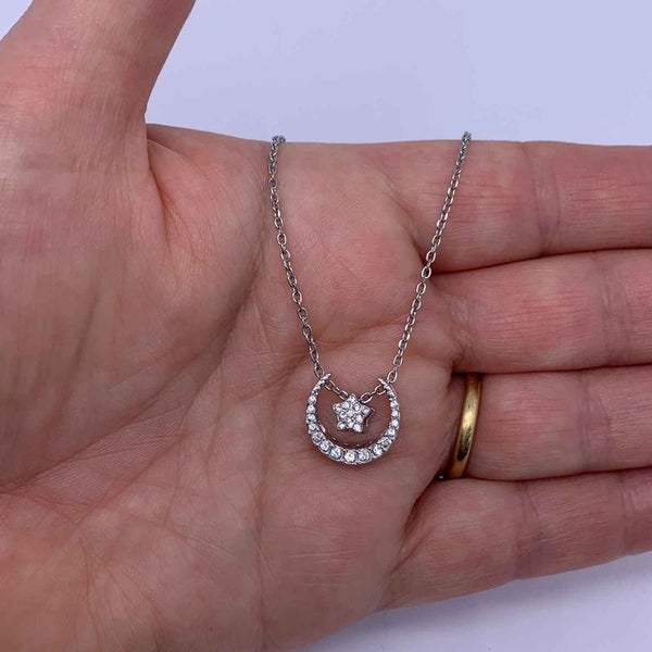 18K White Gold Crystal Necklace "Stars and Moon" Carousel 2