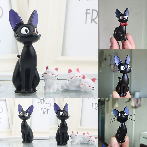 Lovely Cartoon Big Black Cat Ornament White Cat Model Figurines Carousel 2