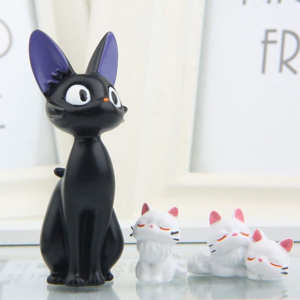 Lovely Cartoon Big Black Cat Ornament White Cat Model Figurines Carousel 7