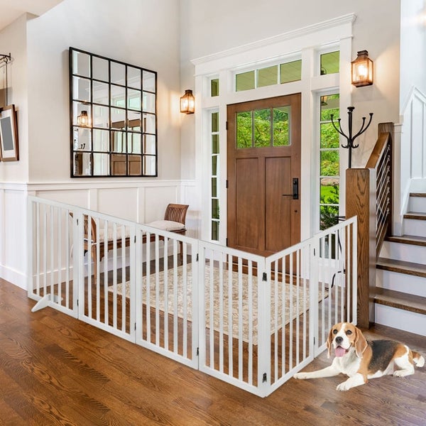 Goslash Picks Wooden Pet Gate Dog Fence Safety Stair Barrier Security Door 6 ... Carousel 8