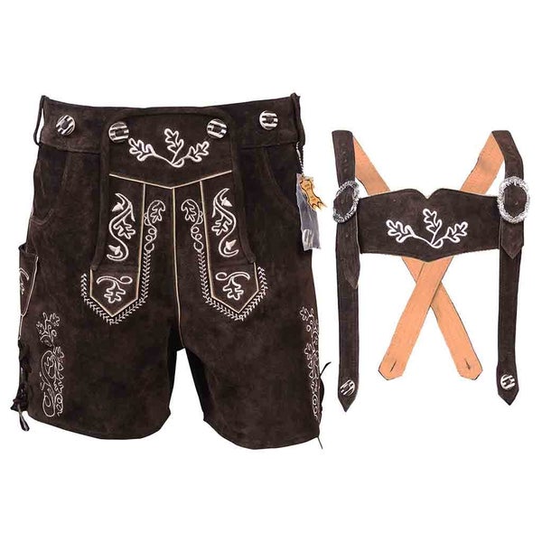 Women Lederhosen Oktoberfest Costume Bavarian Leather Short Chocolate Brown Carousel 1