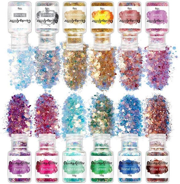 12 Bottles Chunky Glitter Sequins Powder Nail Art Epoxy Resin Pigment I1468MZ1 Carousel 1