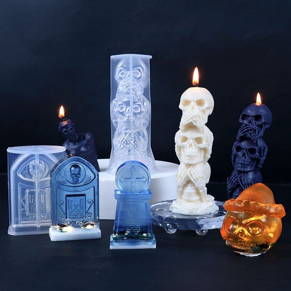 New Halloween David Skull Tombstone Silicone Mold Gypsum form DIY Carousel 2