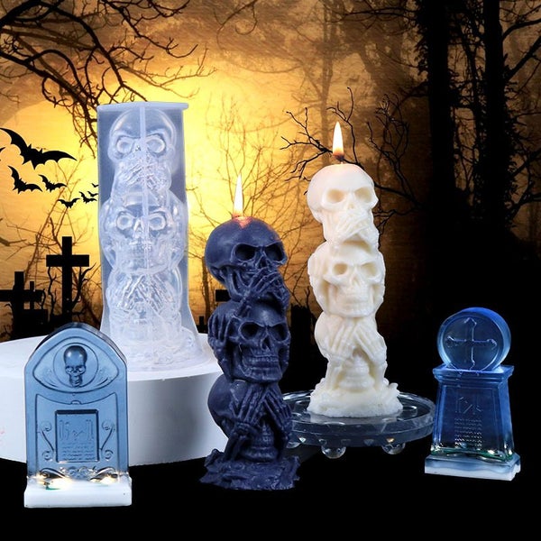 New Halloween David Skull Tombstone Silicone Mold Gypsum form DIY Carousel 7