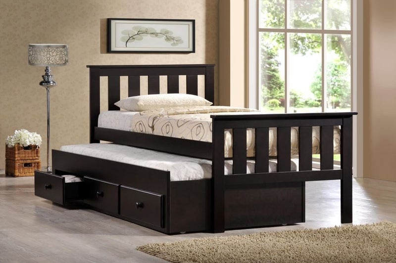 SINGLE BED SET WITH REVERSIBLE TRUNDLER + 3 LARGE DRAWERS & X 2 MATTRESSES Carousel 1