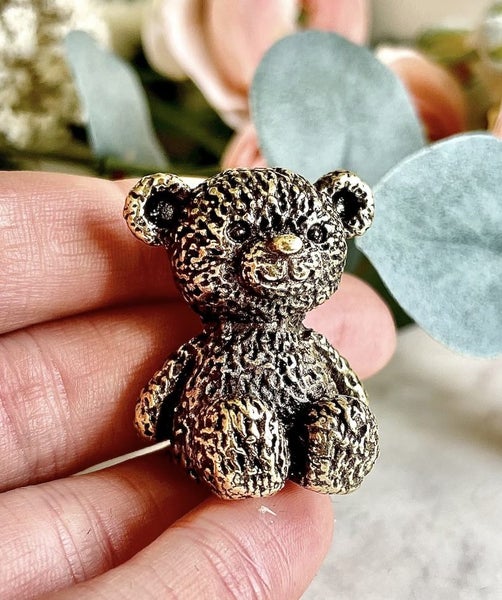 Antique Bronze Teddy Bear Figurine Brass Ornament Metal Decor Carousel 1