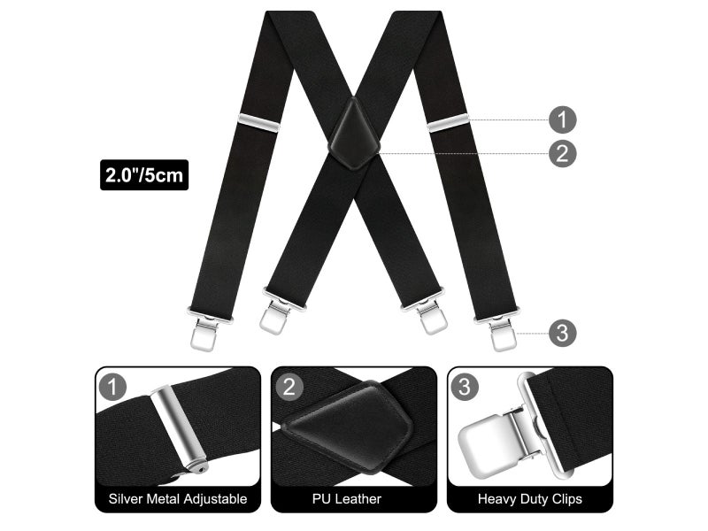 Mens Suspenders 2 Inches Wide Adjustable X Back Braces Heavy Duty Black62957610772097111