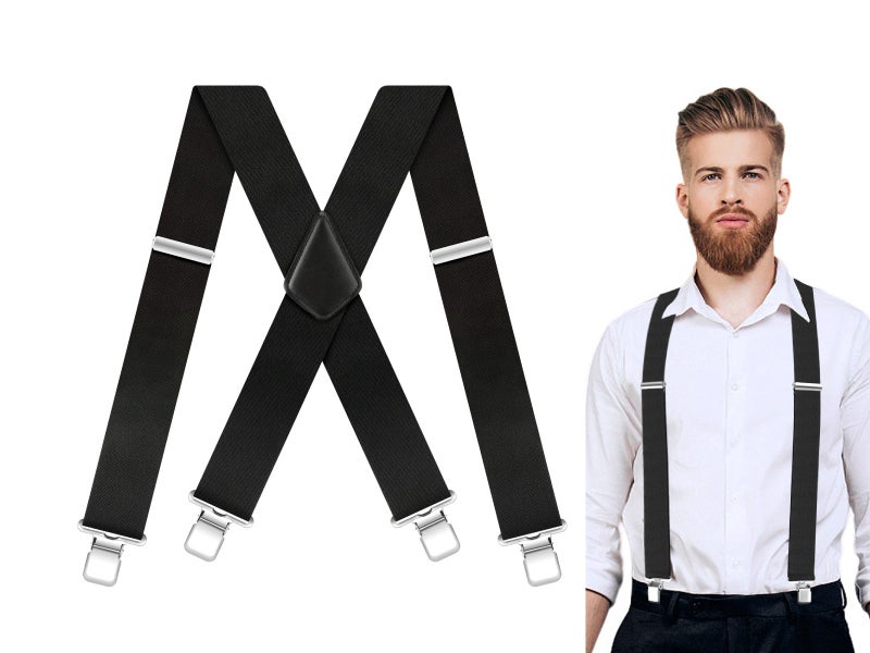 Mens Suspenders 2 Inches Wide Adjustable X Back Braces Heavy Duty Black629576107720971128