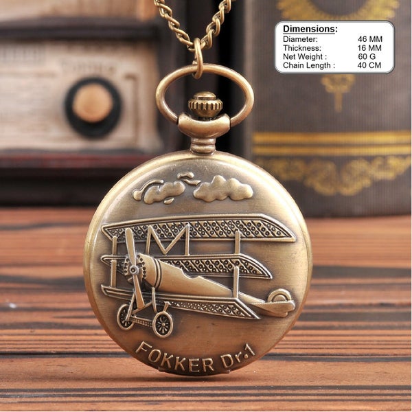 Retro WWII Aircraft Biplane Vintage Men's Pocket Watch *Local Clearance* Carousel 1