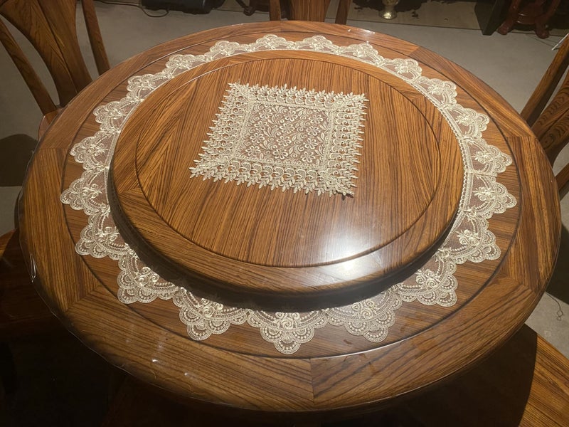 Round Solid Wood Dining Table with Lazy Susan (Turntable) and 6x Chairs Carousel 2