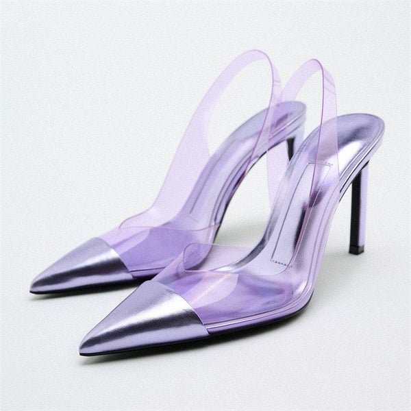 TRAF ZA Women Sandals Purple Transparent Pointed Toe High Heels Carousel 2