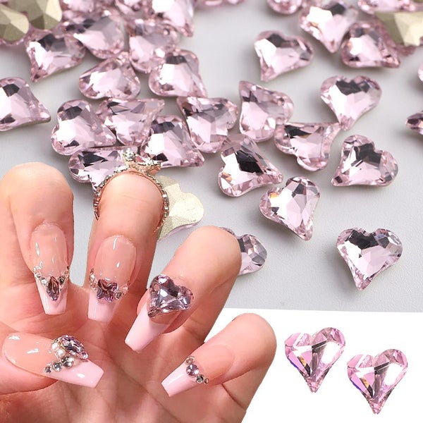 10pcs Pink Heart Rhinestones Nail Art Decorations Crystal Charms Carousel 2