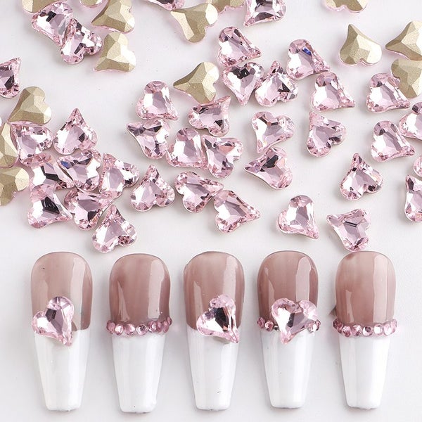 10pcs Pink Heart Rhinestones Nail Art Decorations Crystal Charms Carousel 6