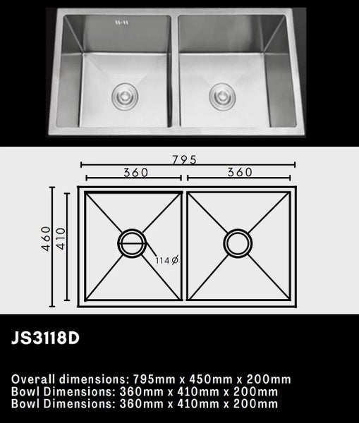 Double Bowl Stainless Steel Sink 795x460mm Carousel 2