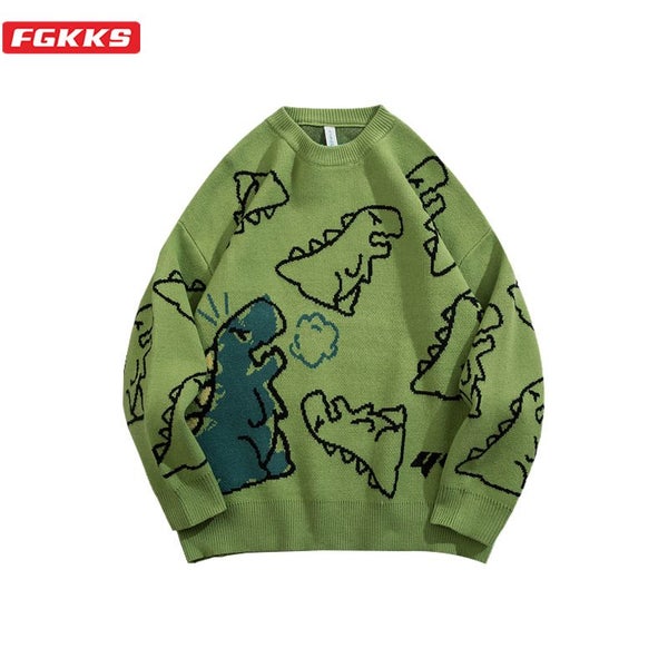 FGKKS Sweater Men Harajuku Fashion Knitted Hip Hop Dinosaur Cartoon Carousel 2