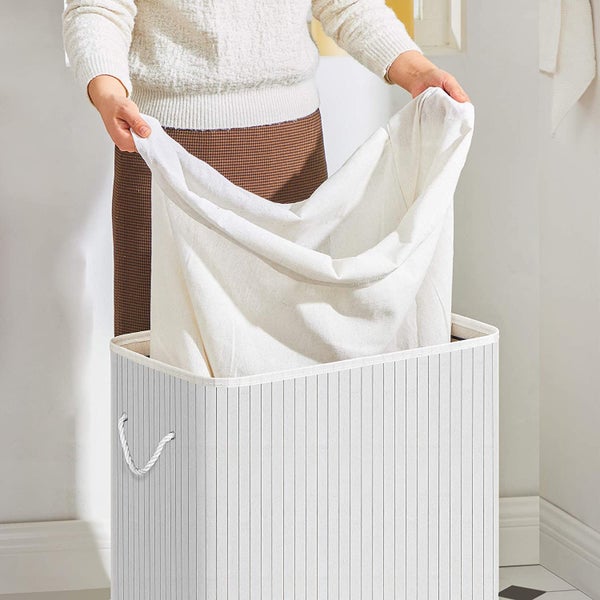 100L Laundry Basket with Lid - Off White Carousel 7