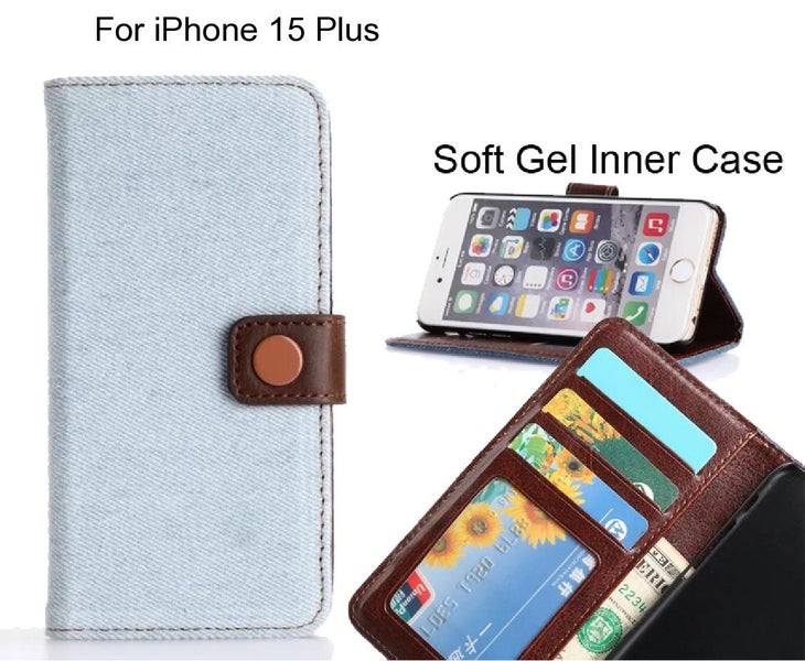 iPhone 15 Plus case ultra slim retro jeans wallet case Carousel 1