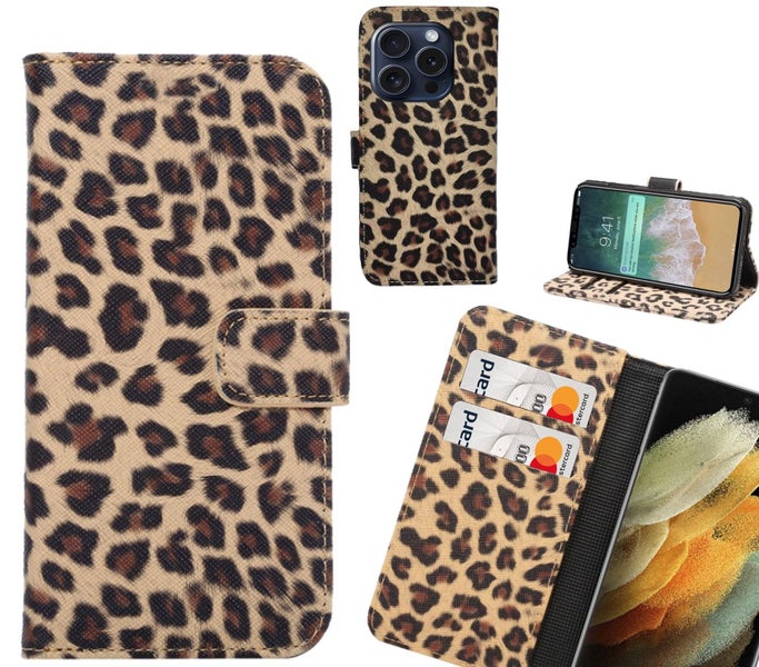 iPhone 15 Pro Max Case Leopard Leather Flip Wallet Case Carousel 1