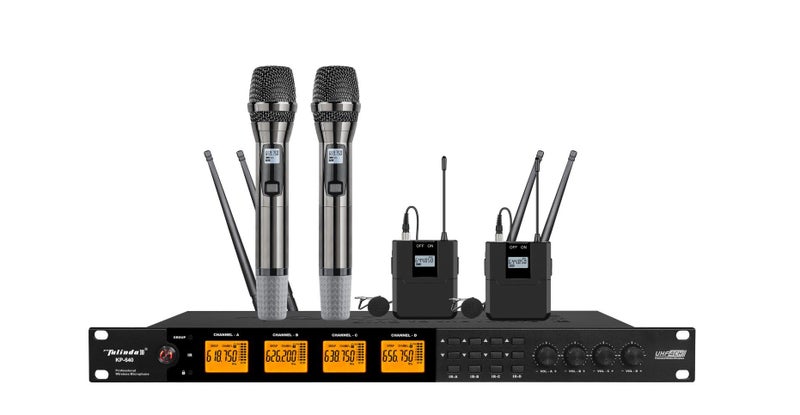 FULINDA /KP-640 UHF Four Channel Wireless 2 x Handhold /2 x Lapel Mic (MC27-2)628632350353951114