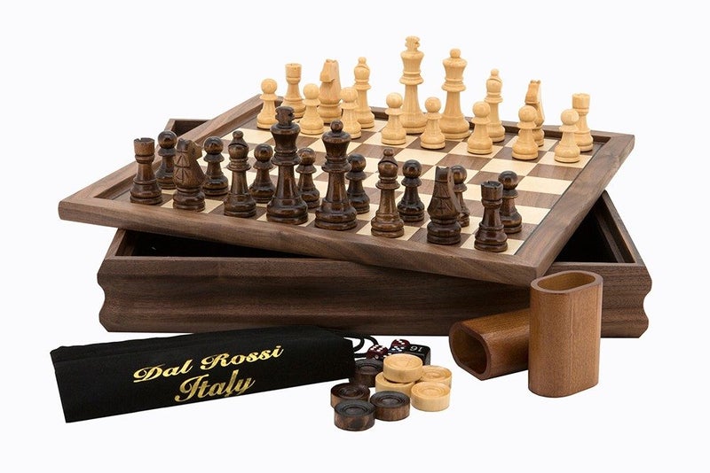 Quality DAL ROSSI Wooden Chess Checkers Backgammon Walnut Board Game Carousel 1