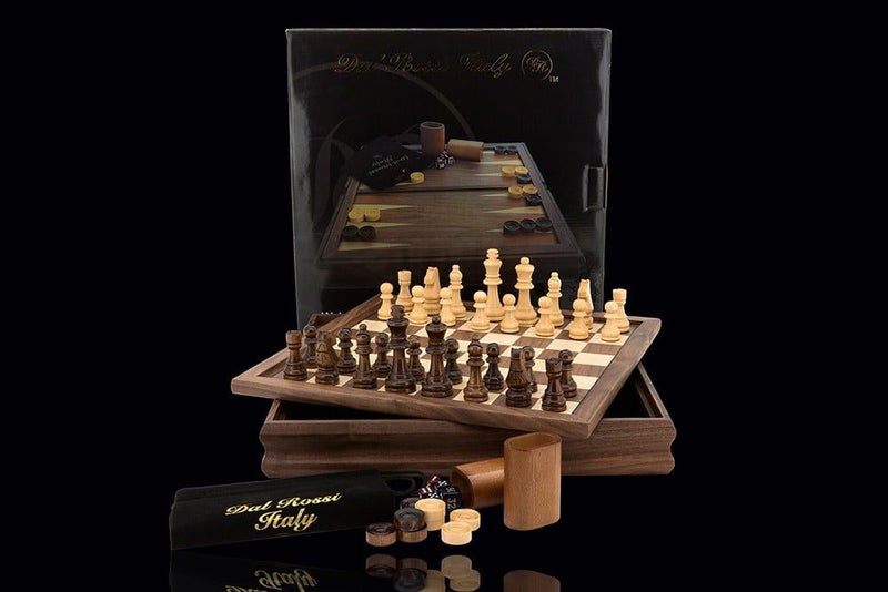 Quality DAL ROSSI Wooden Chess Checkers Backgammon Walnut Board Game Carousel 4