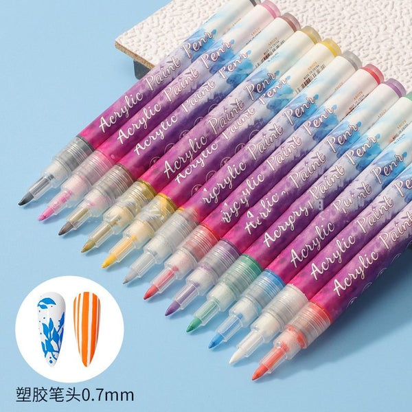 12 Colors Nail Art Drawing Pen Graffiti Nail Acrylic Pen Waterproof Carousel 2