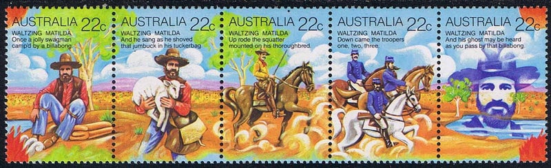 Australia 1980 Waltzing Matilda set, mint. Horses. Billabong, swagman, sheep! Carousel 1