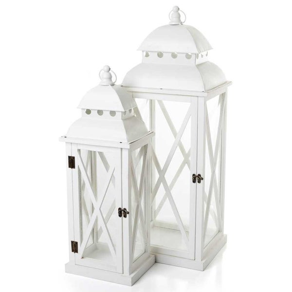 Coastal Home Port Lantern Set White Wash 2pce Carousel 1