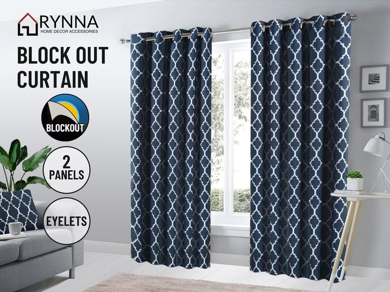 New curtains readymade Blockout Moroccan Navy Blue 213CM Drop Carousel 1