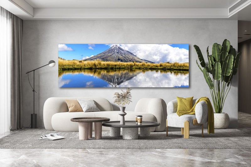 Rokit Wall Art. Mt Taranaki with Lake Reflections Large Canvas Print Carousel 1