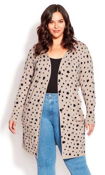 AVENUE Star Print Cardigan ~ Sizes 22-24 & 26-28 Carousel 1
