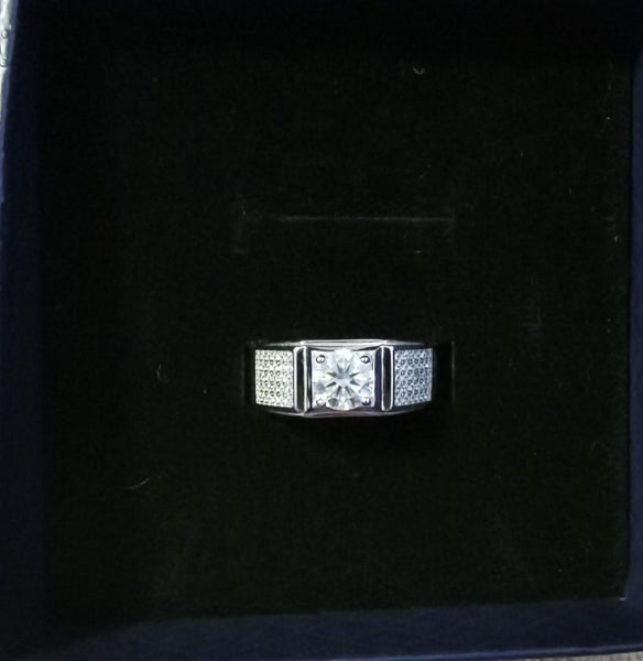 1 CT MEN's Moissanite Engagement Ring S925 Silver Platinum Plated Diamond Ring Carousel 2